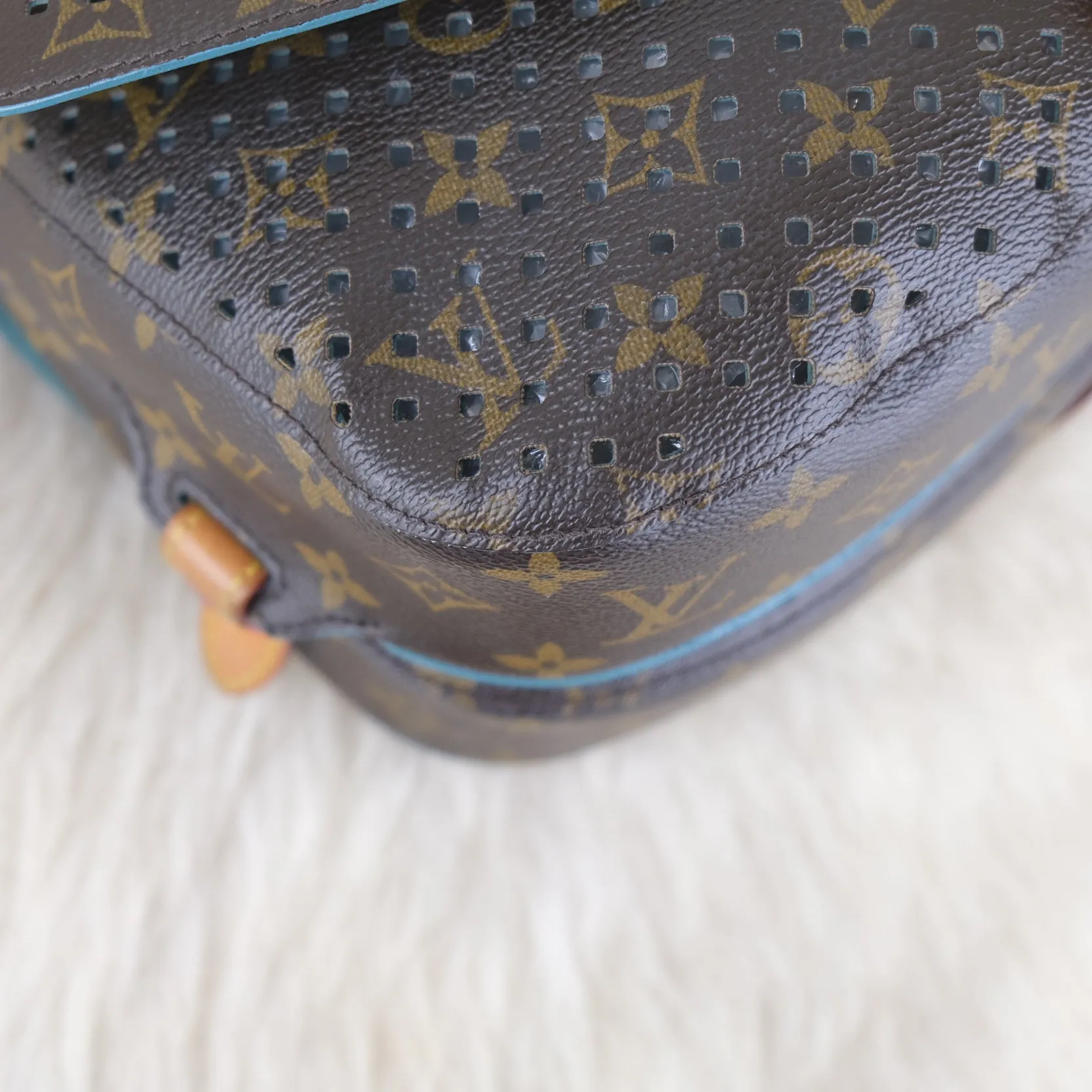 Perforated Monogram/Turquoise Saumur 30