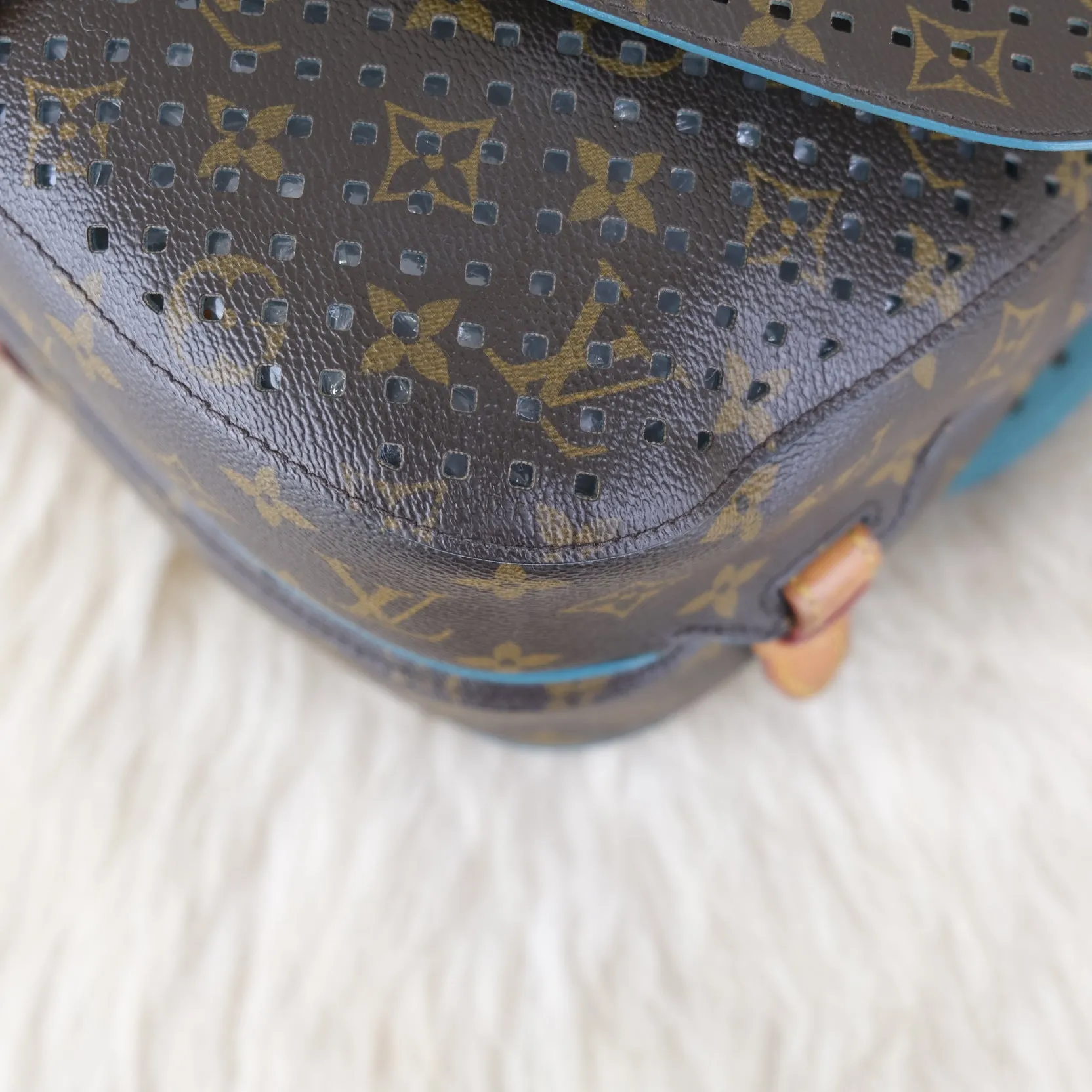 Perforated Monogram/Turquoise Saumur 30