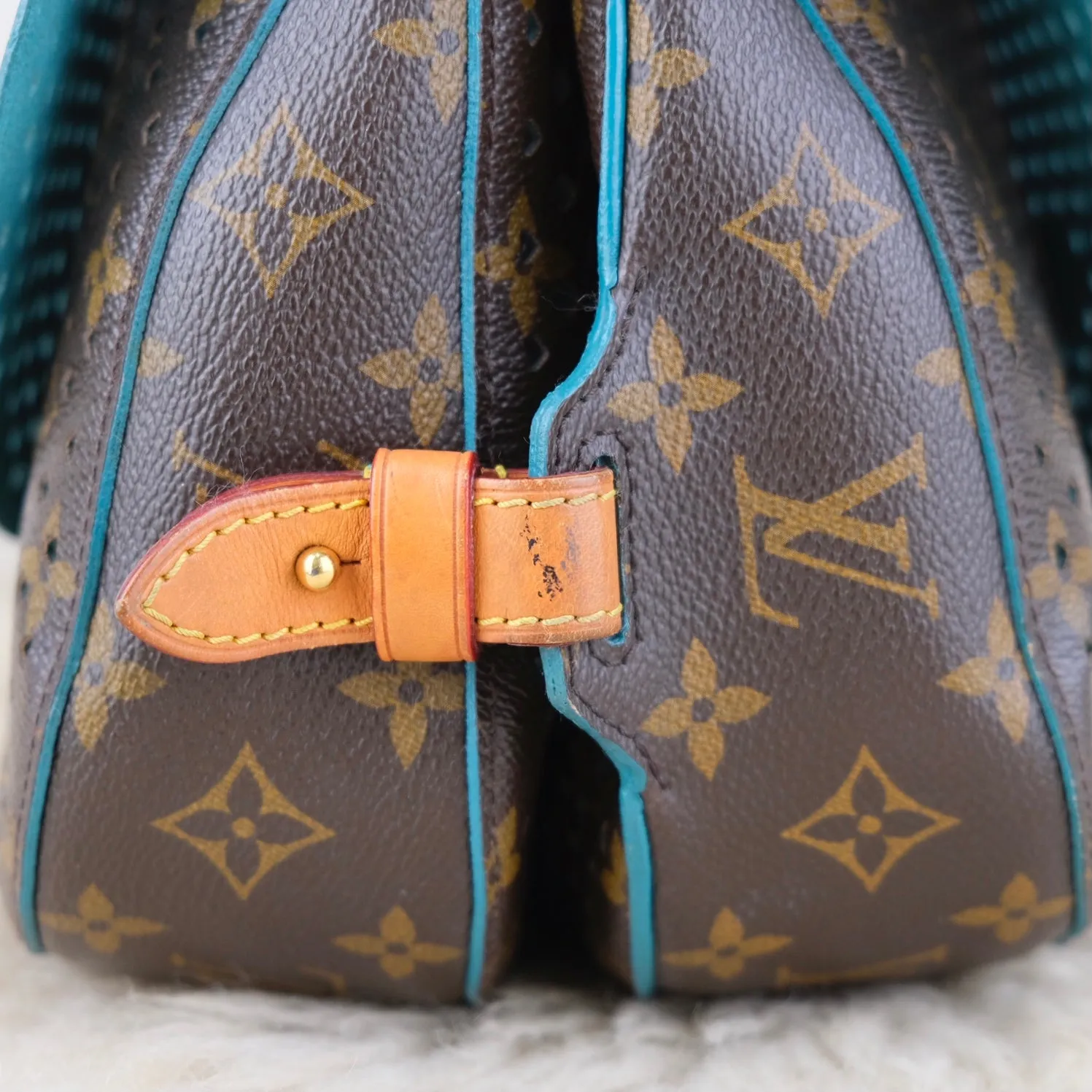 Perforated Monogram/Turquoise Saumur 30