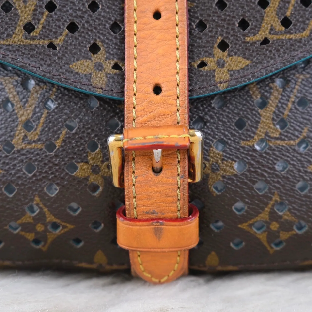 Perforated Monogram/Turquoise Saumur 30