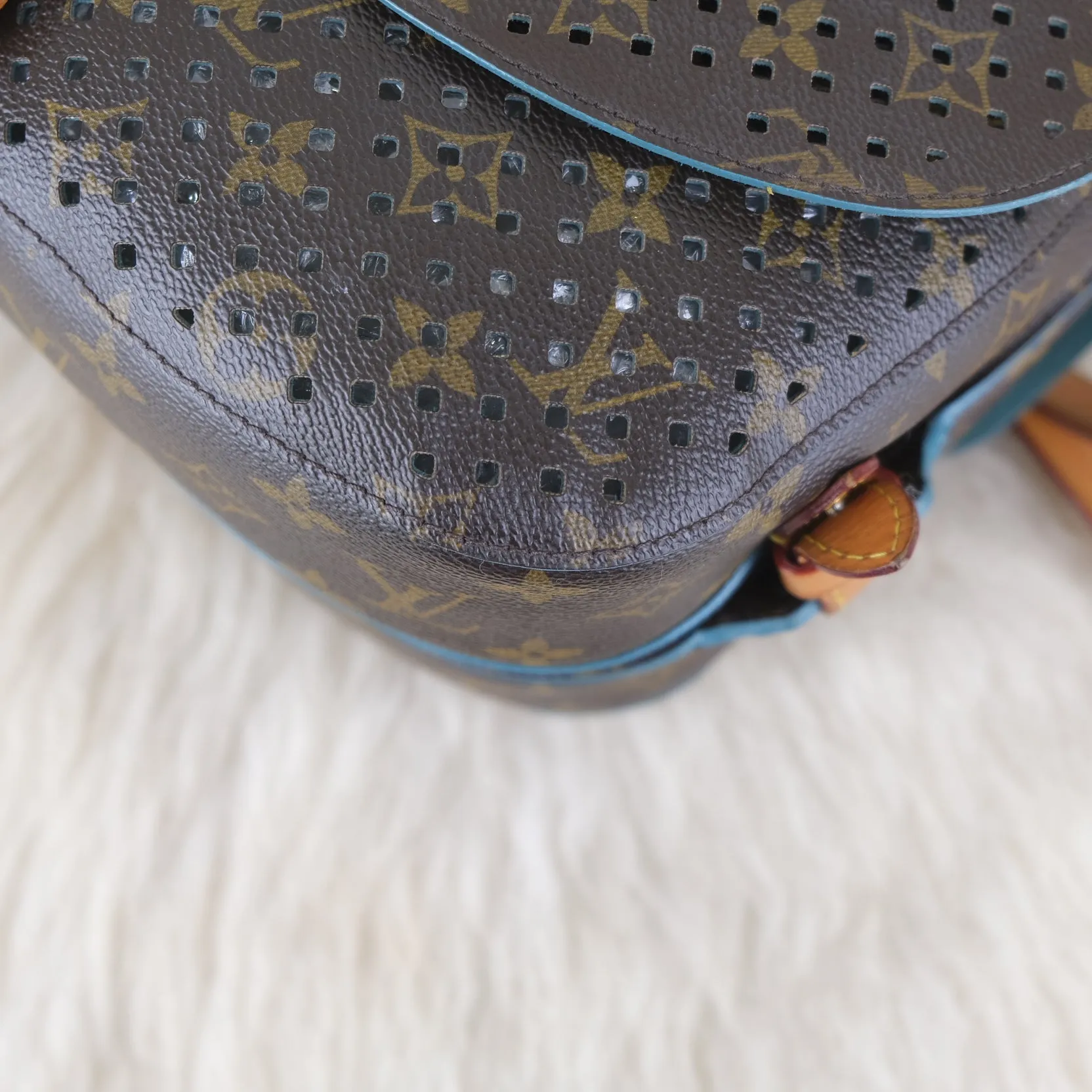 Perforated Monogram/Turquoise Saumur 30