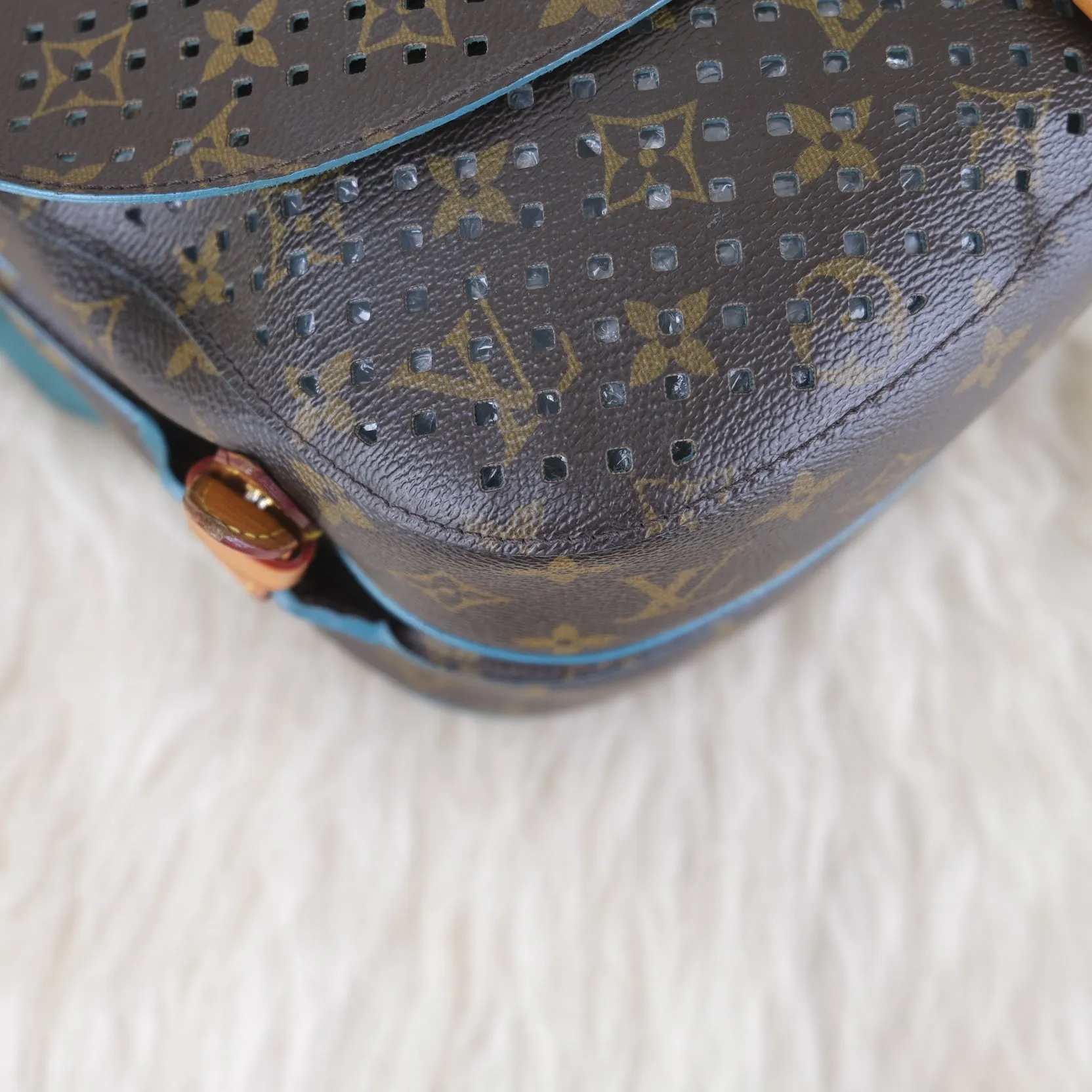Perforated Monogram/Turquoise Saumur 30