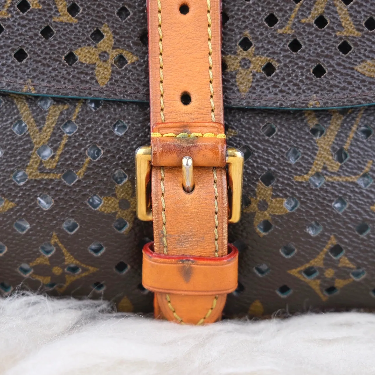 Perforated Monogram/Turquoise Saumur 30