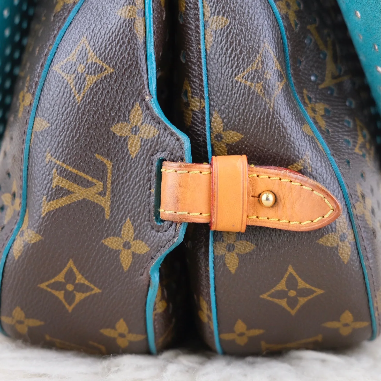 Perforated Monogram/Turquoise Saumur 30