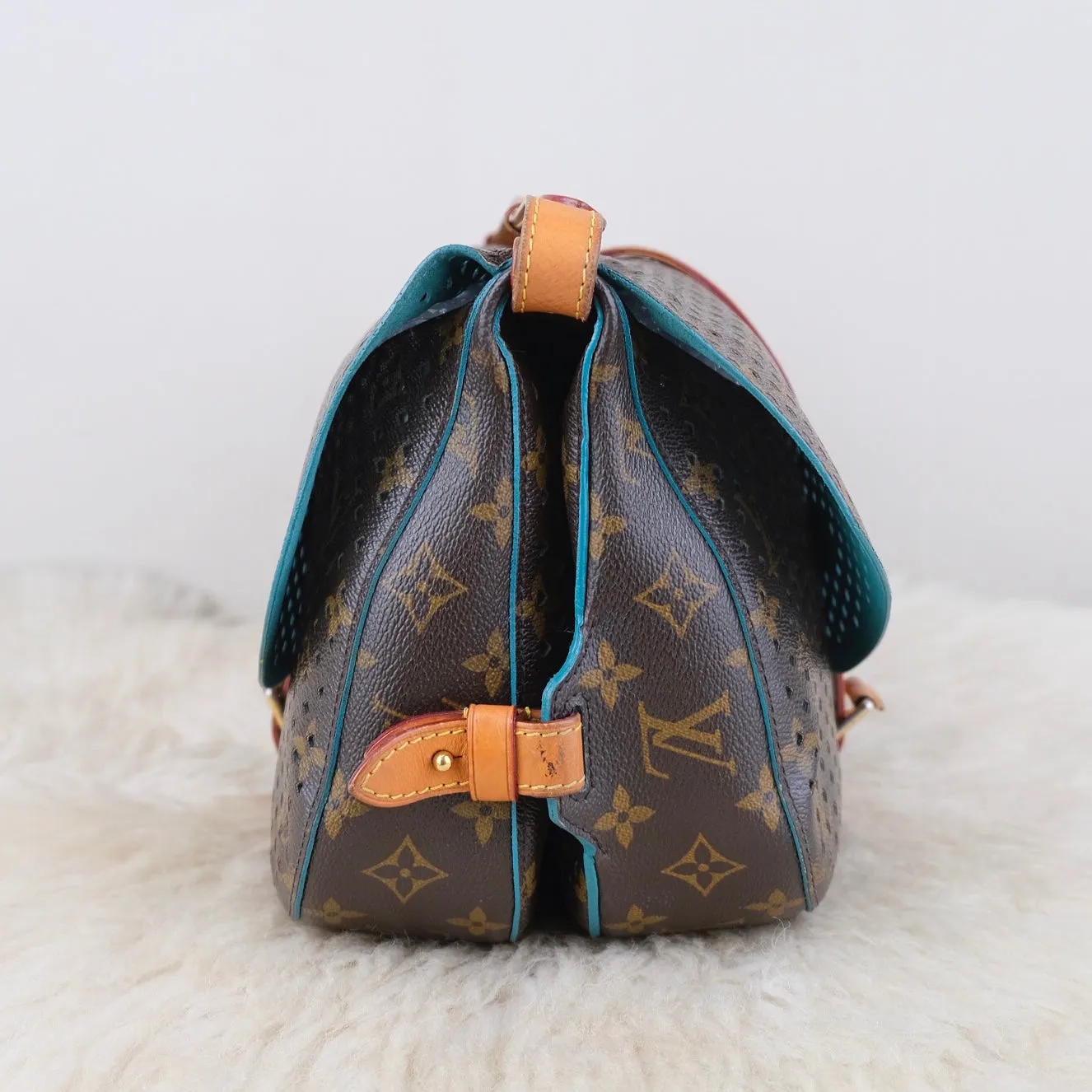 Perforated Monogram/Turquoise Saumur 30