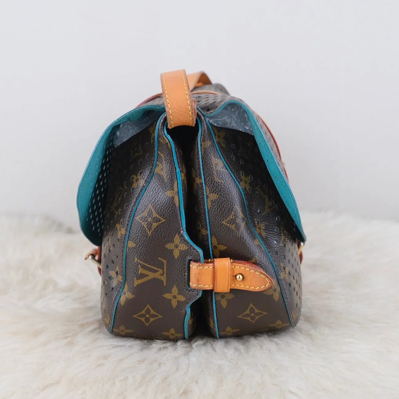 Perforated Monogram/Turquoise Saumur 30