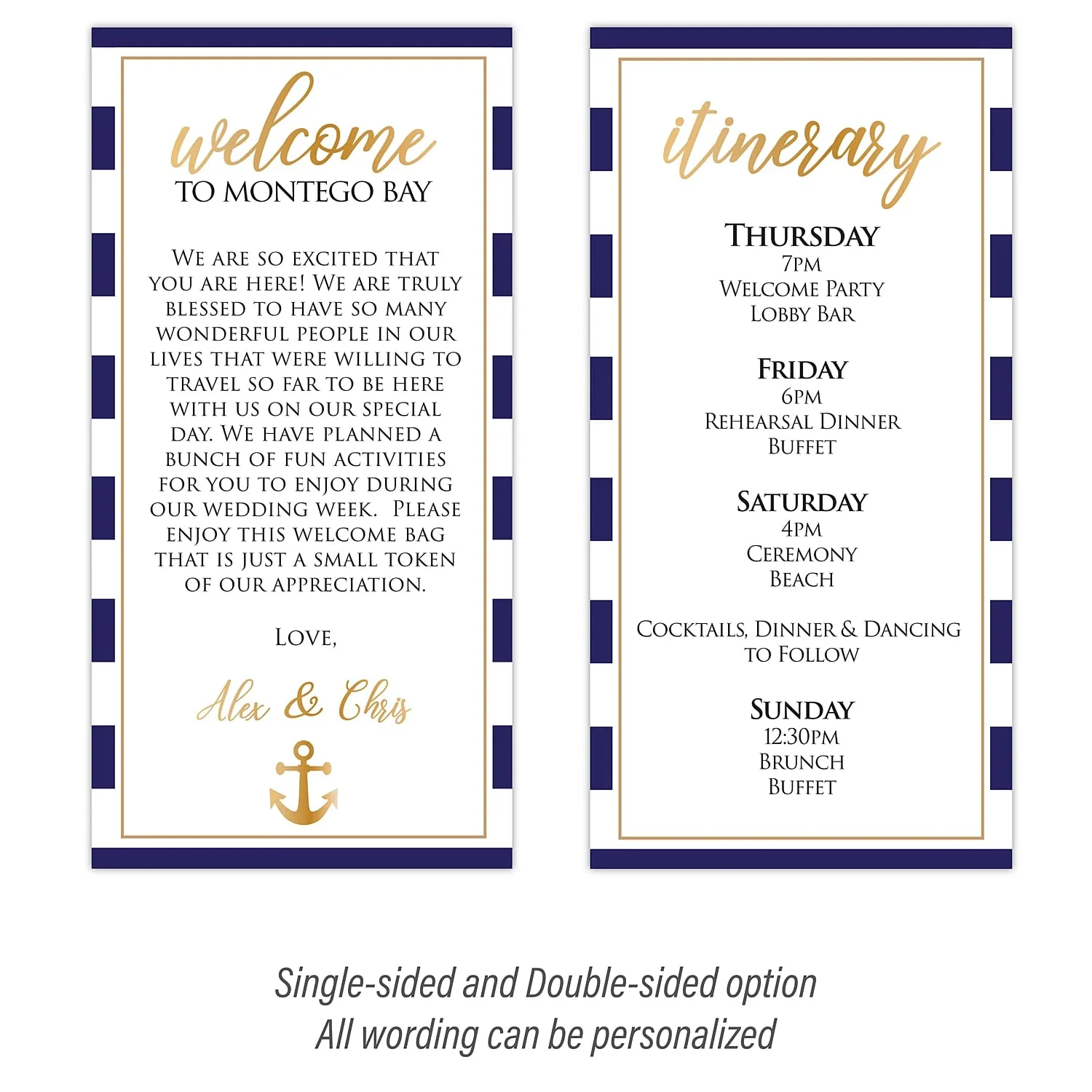 Personalized Wedding Welcome Letter & Itinerary - Nautical Wedding
