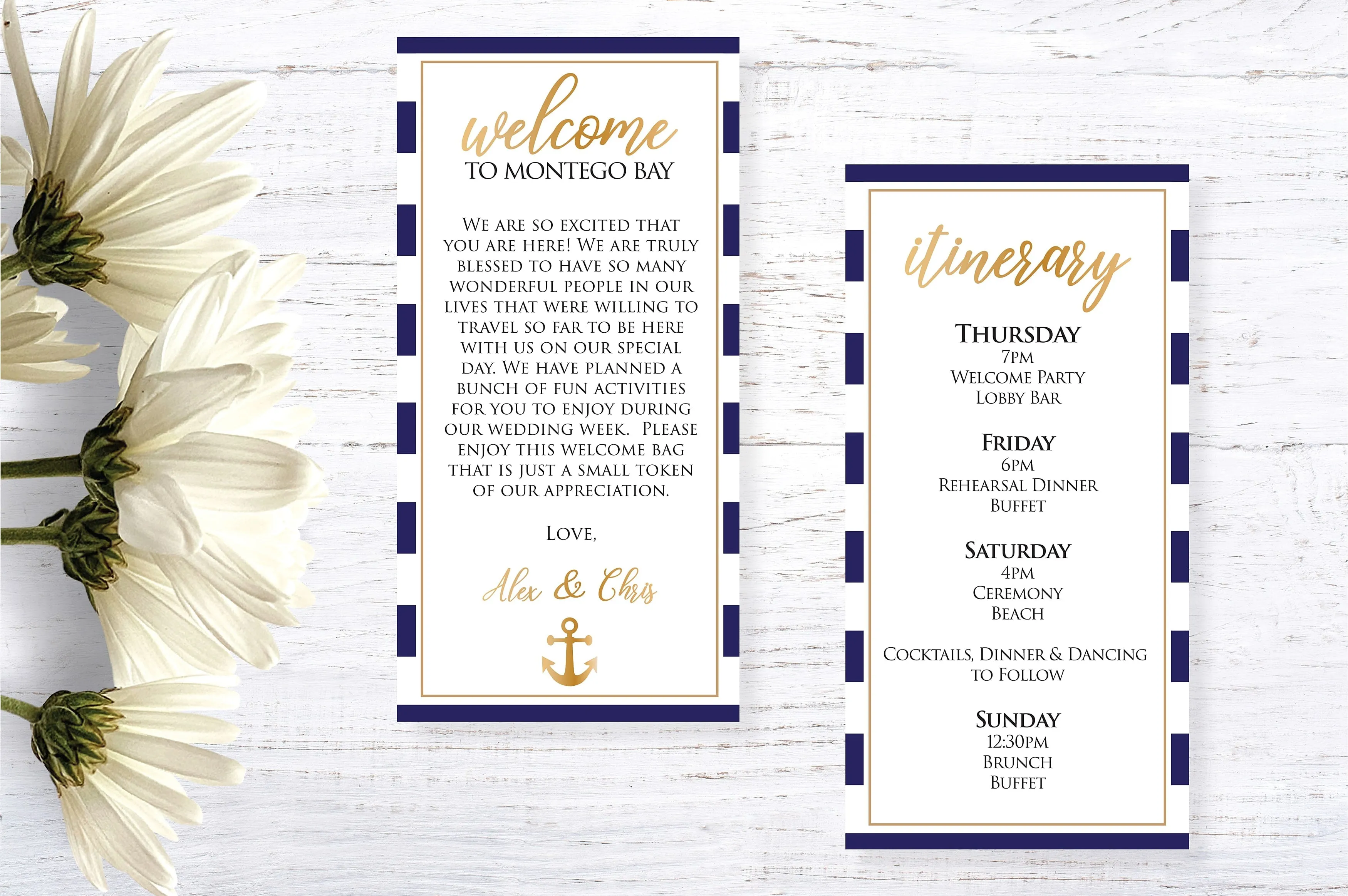 Personalized Wedding Welcome Letter & Itinerary - Nautical Wedding