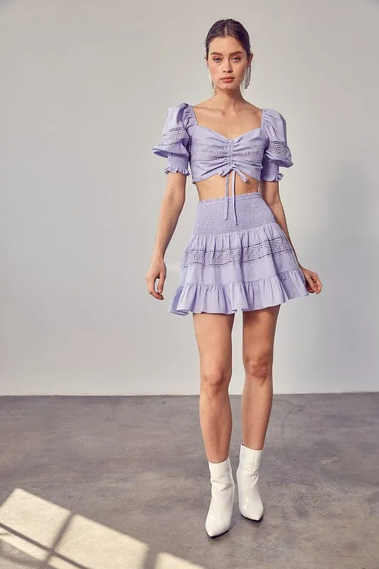 PICNIC TIME LACE TRIM DETAIL SKIRT