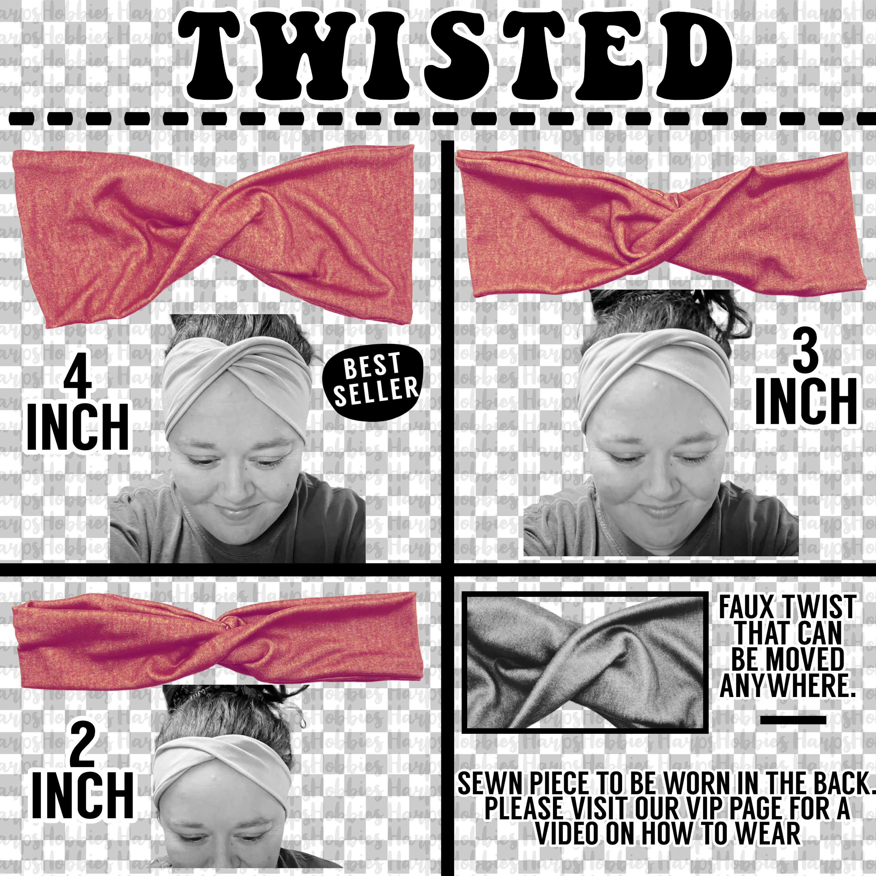 Pink/Blue Wavy Checkered Headband