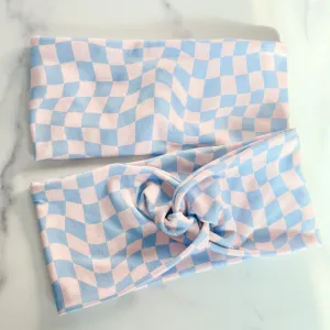 Pink/Blue Wavy Checkered Headband