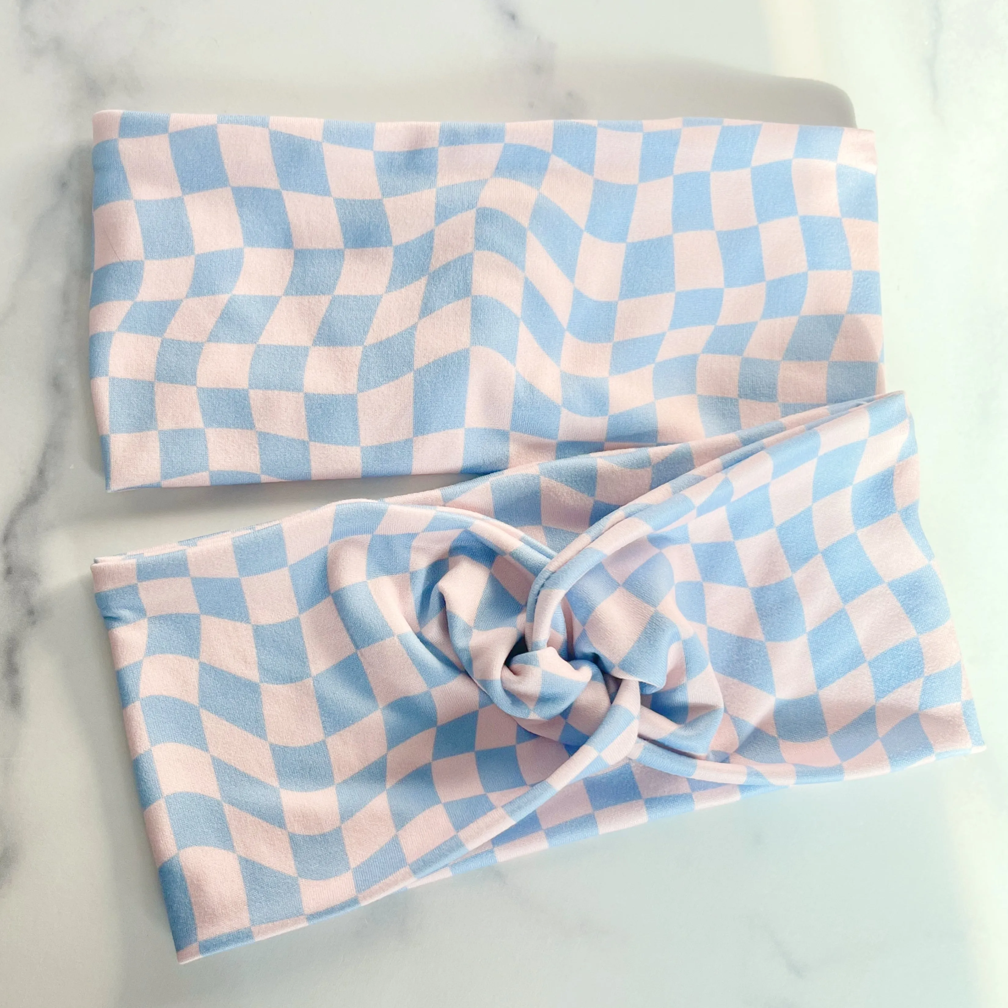 Pink/Blue Wavy Checkered Headband