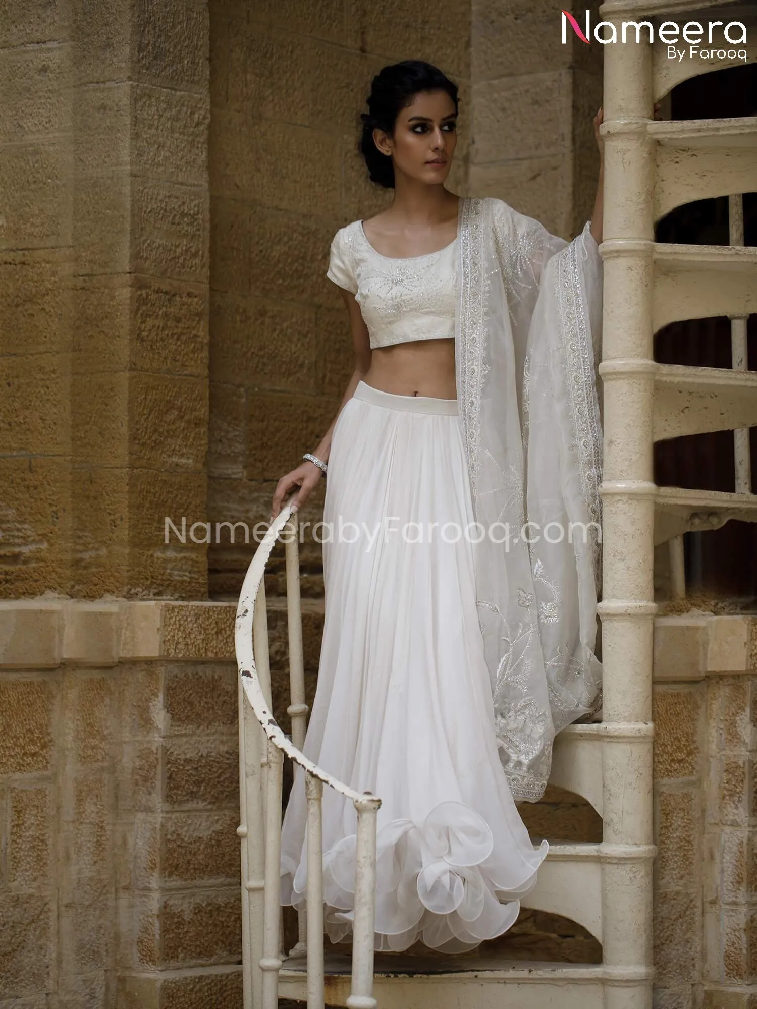 Plain Lehenga Choli in Ivory Color for Bride #BS196