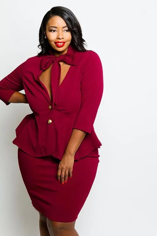 Plus Size Chic Blazer Bow Tie Matching Set [SALE]