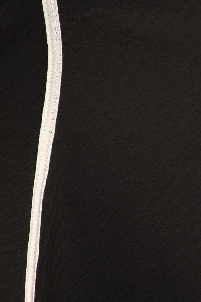 Plus Size Chic Textured Trimmed Black A-Line Top