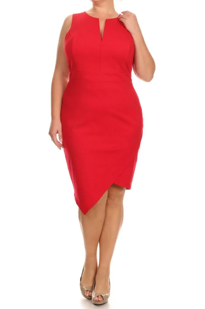 Plus Size Plunging Jagged Hemline Dress
