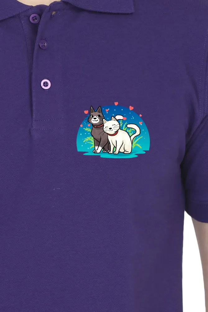 Polo Neck T-Shirt (Men) - Pawsitively Adorable Cats (10 Colours)