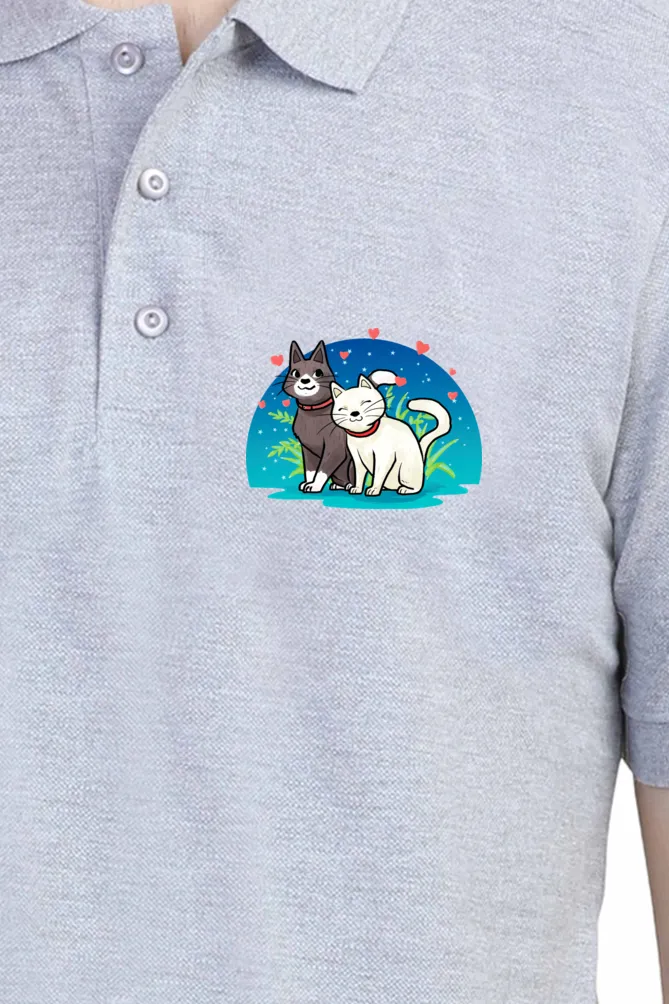 Polo Neck T-Shirt (Men) - Pawsitively Adorable Cats (10 Colours)