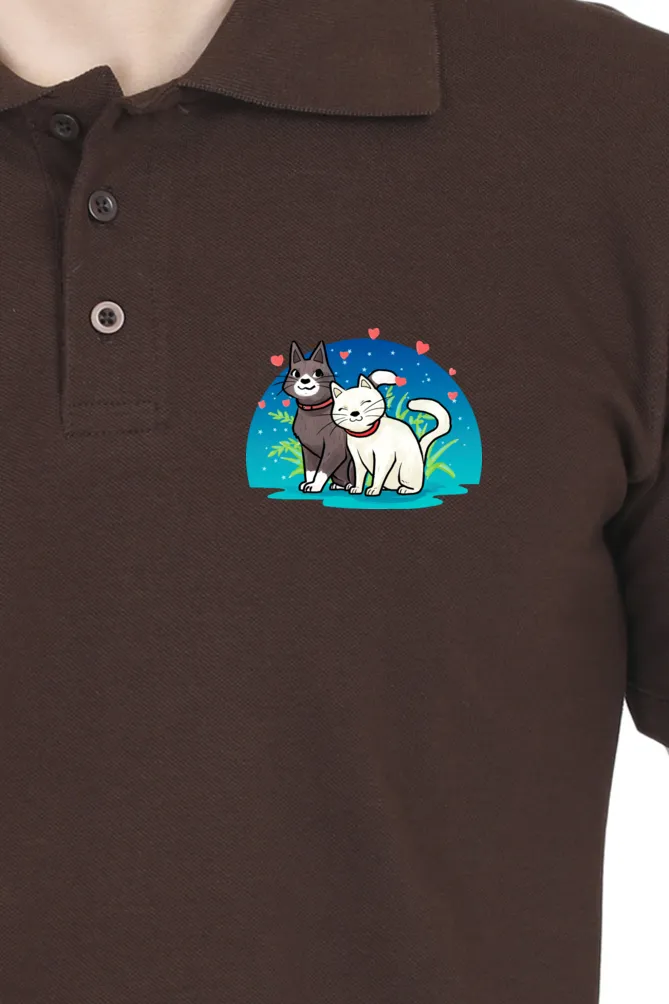Polo Neck T-Shirt (Men) - Pawsitively Adorable Cats (10 Colours)