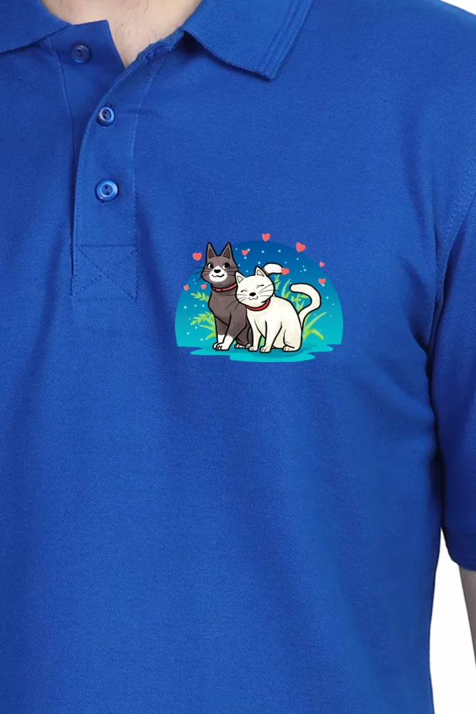 Polo Neck T-Shirt (Men) - Pawsitively Adorable Cats (10 Colours)