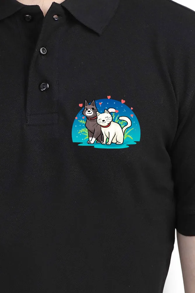 Polo Neck T-Shirt (Men) - Pawsitively Adorable Cats (10 Colours)
