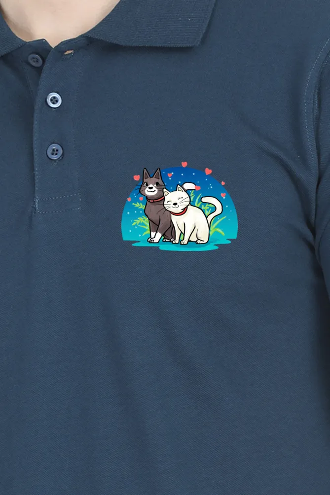 Polo Neck T-Shirt (Men) - Pawsitively Adorable Cats (10 Colours)