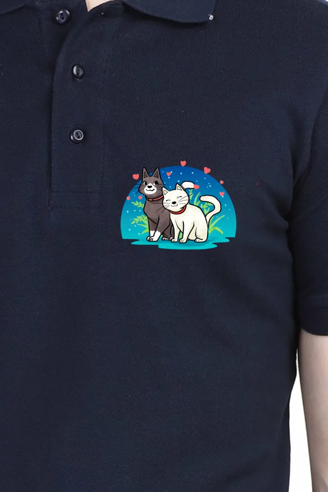 Polo Neck T-Shirt (Men) - Pawsitively Adorable Cats (10 Colours)