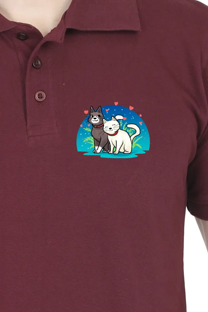 Polo Neck T-Shirt (Men) - Pawsitively Adorable Cats (10 Colours)
