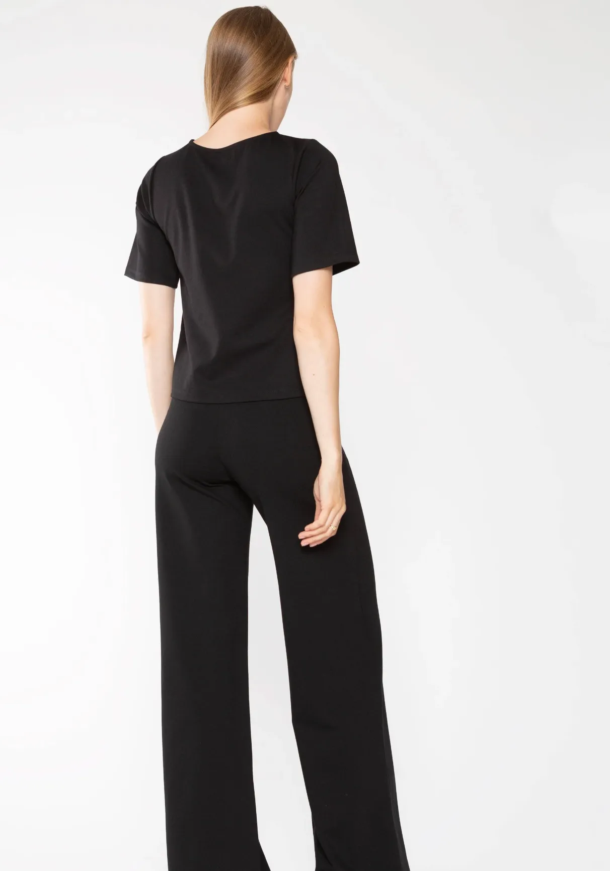 Ponte Knit Short Sleeve Top in Black
