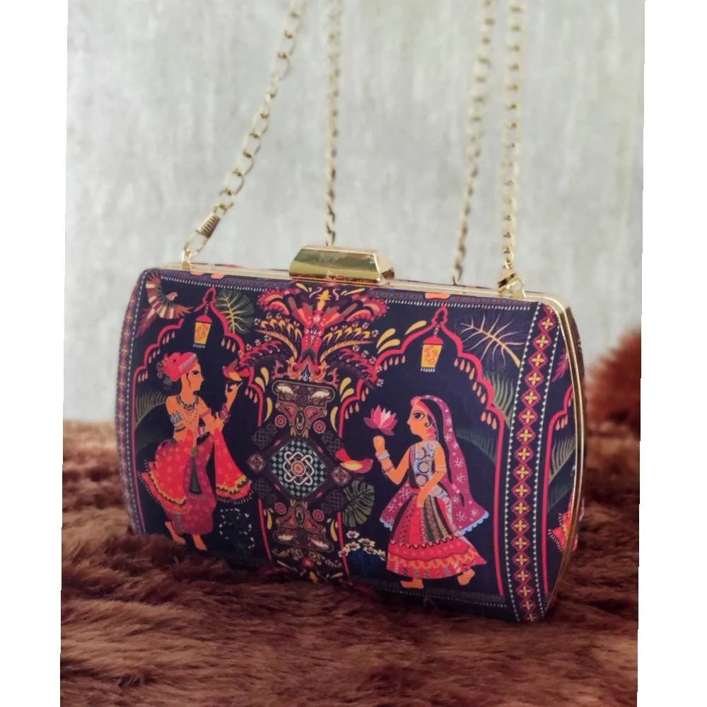 Printed  Metal evening Clutch handbags | Evening clutches | Indian art bags | Gift for girlfriend| Gift for sister | Birthday gift