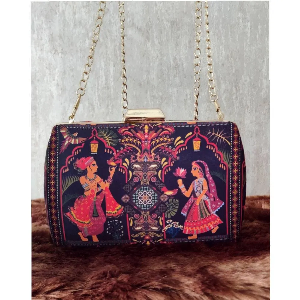 Printed  Metal evening Clutch handbags | Evening clutches | Indian art bags | Gift for girlfriend| Gift for sister | Birthday gift