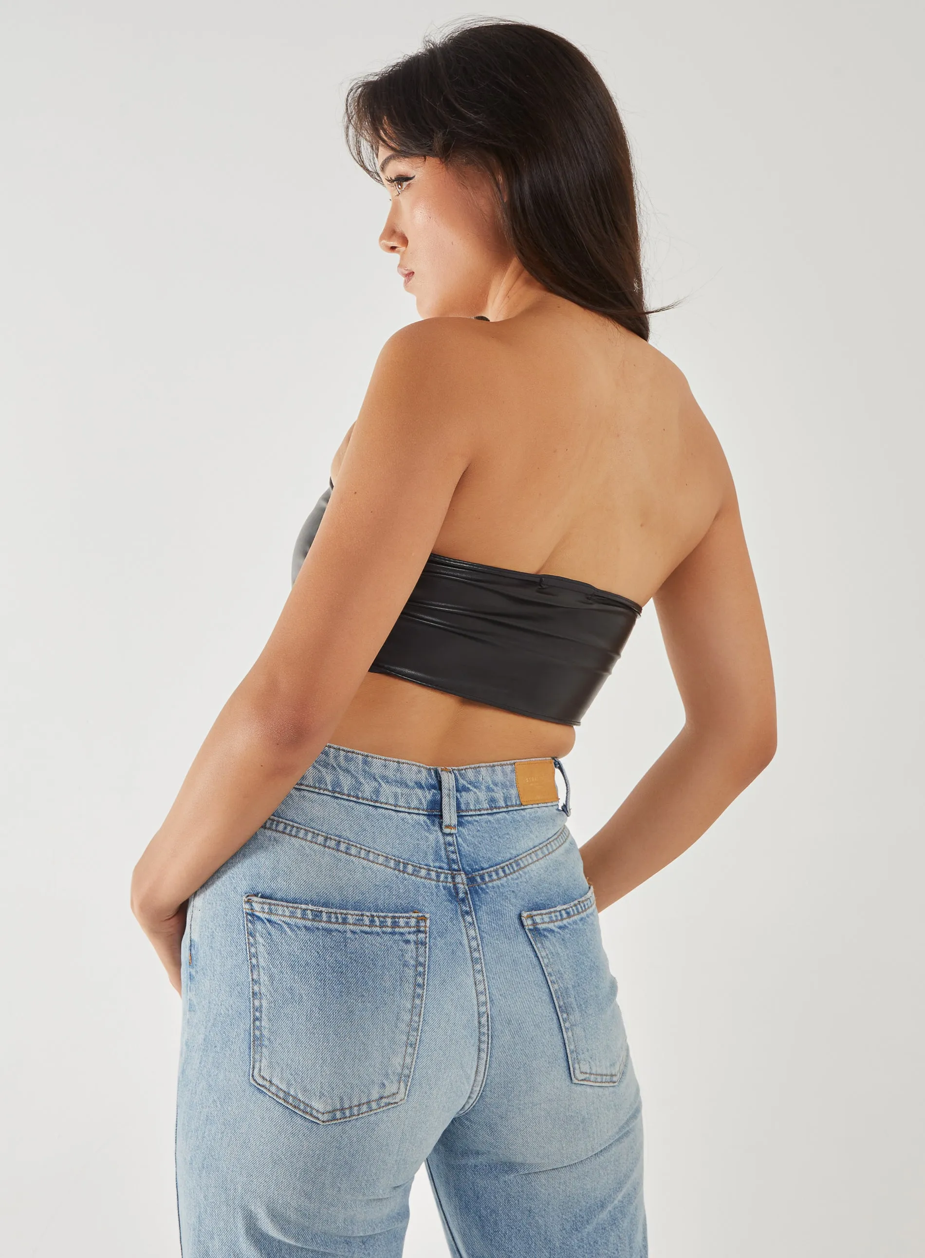 PU Seam Detail Corset Top
