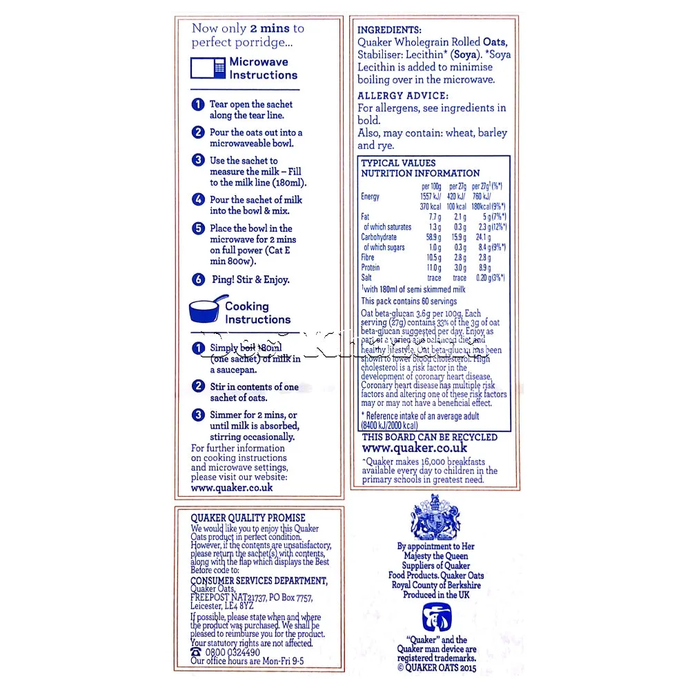Quaker Oat So Simple Original (60 Sachets)