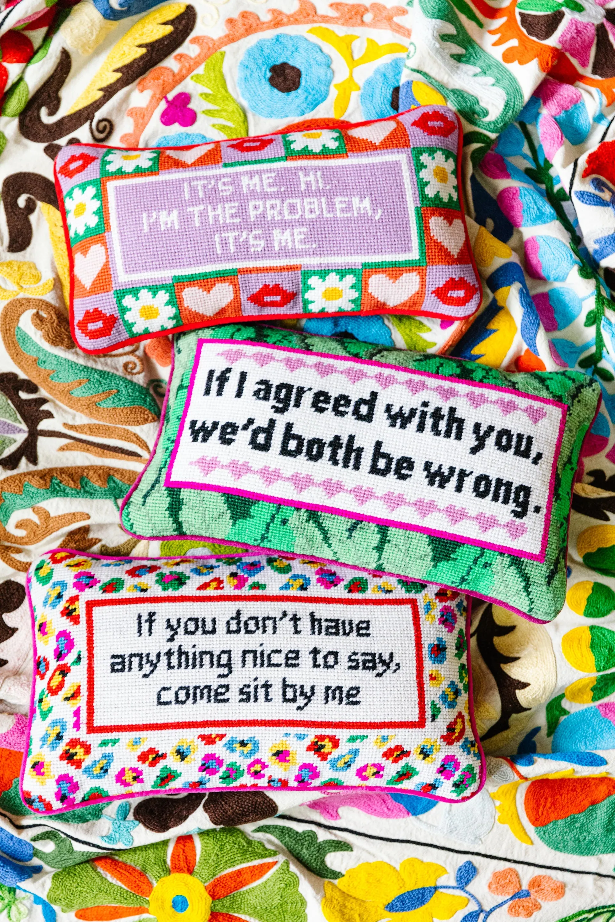 "It's Me, Hi, I'm The Problem" Needlepoint Pillow