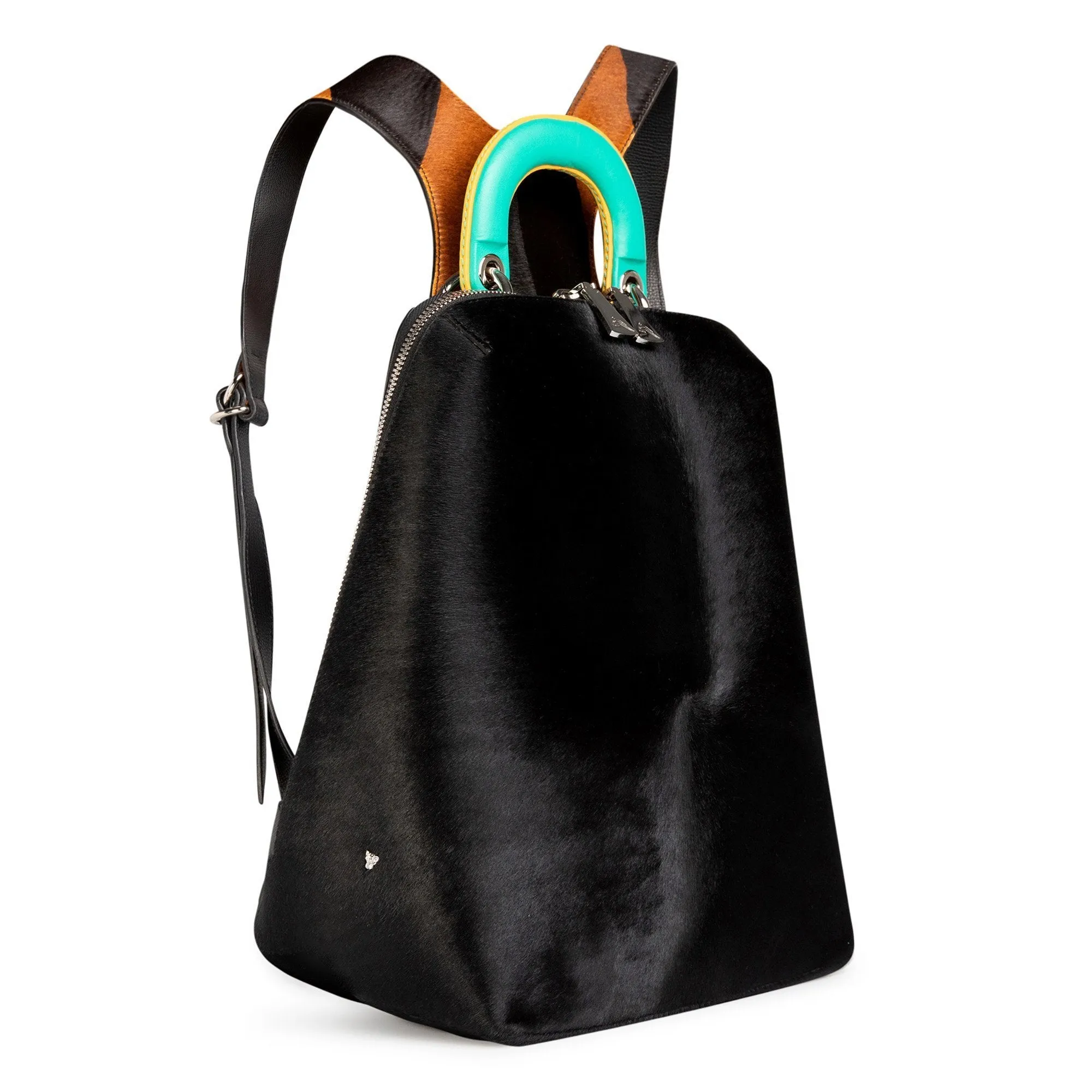 Racer Haircalf: Women's Designer Backpack in Black Leather