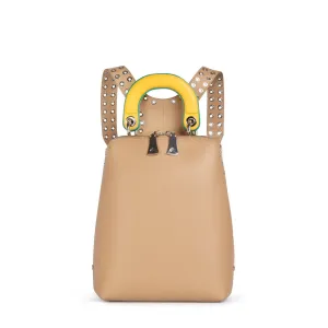 Racer Mini: Women's Designer Backpack in Beige Leather