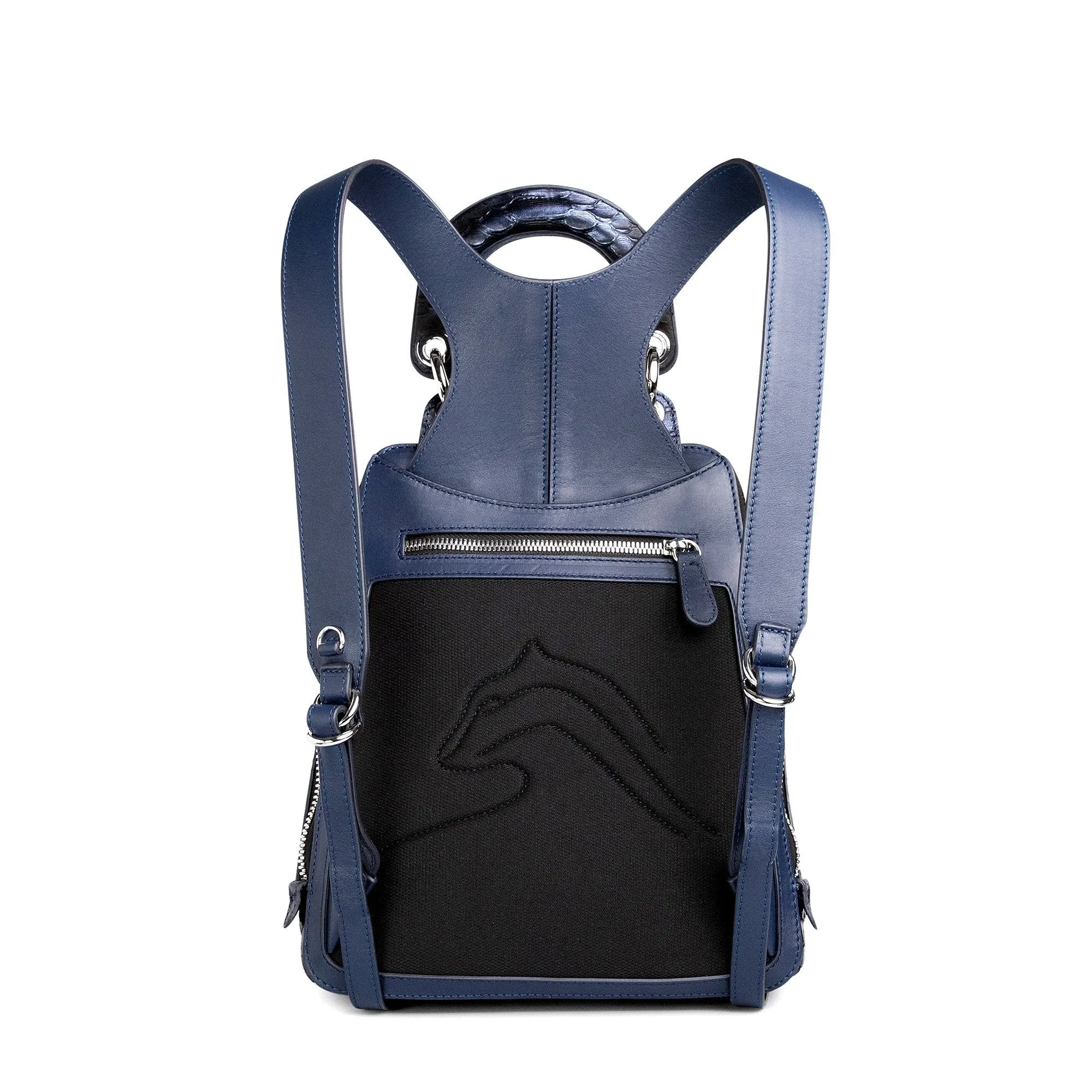 Racer Snake Mini: Women's Designer Backpack in Midnight Blue Leather
