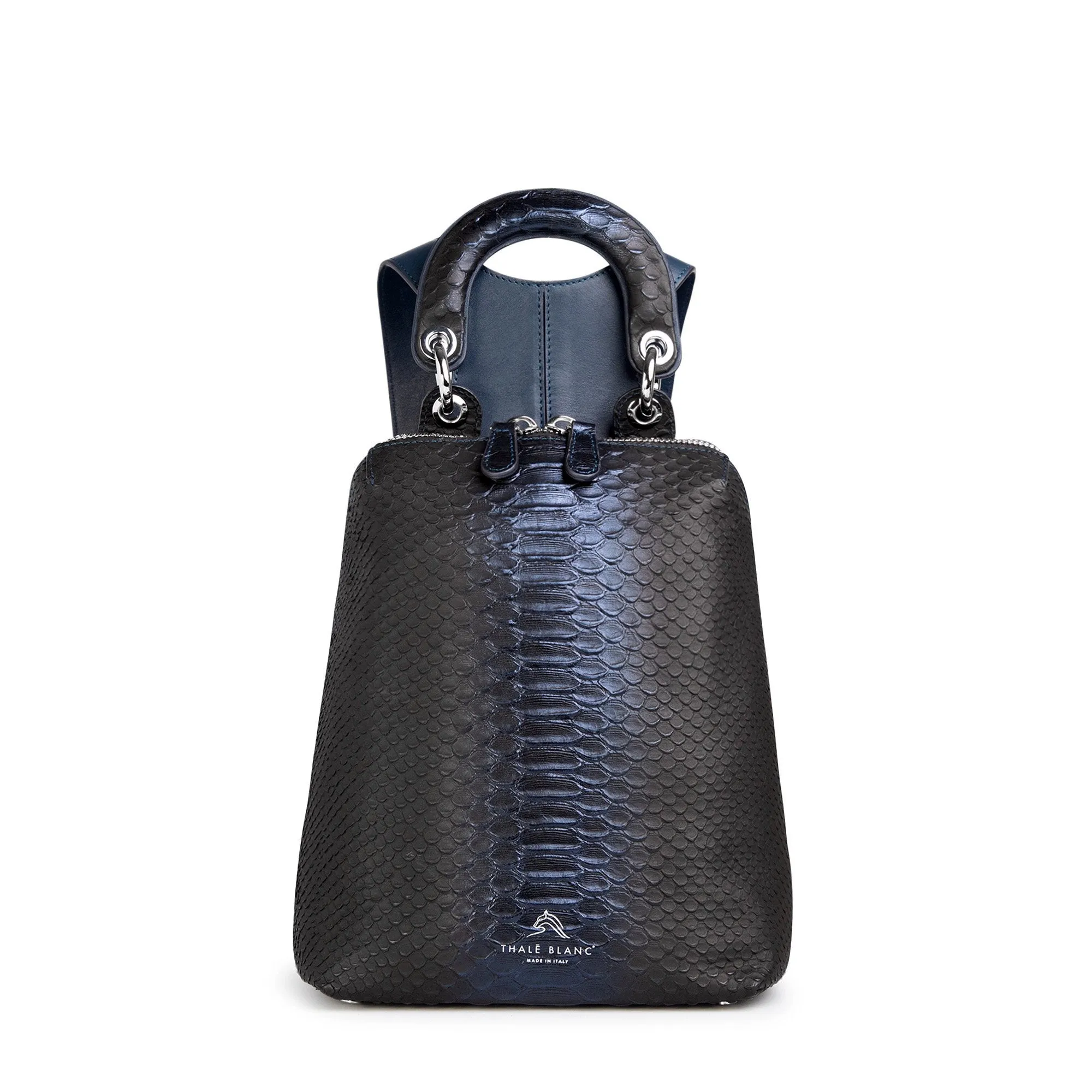 Racer Snake Mini: Women's Designer Backpack in Midnight Blue Leather