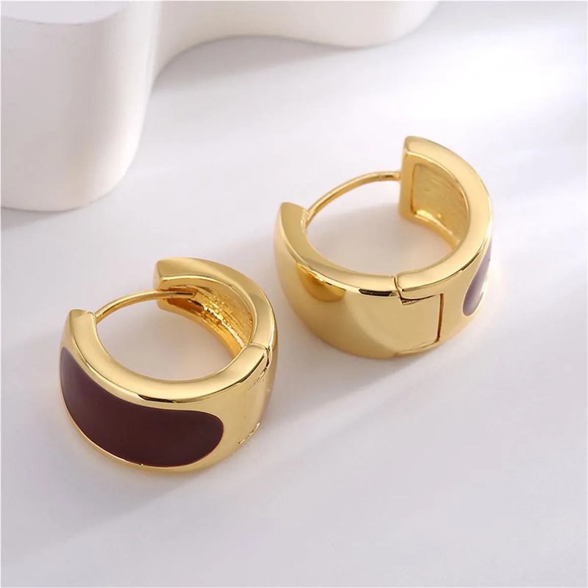 Red Enamel & 18K Gold-Plated Huggie Earrings
