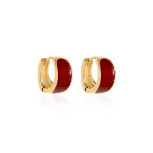 Red Enamel & 18K Gold-Plated Huggie Earrings