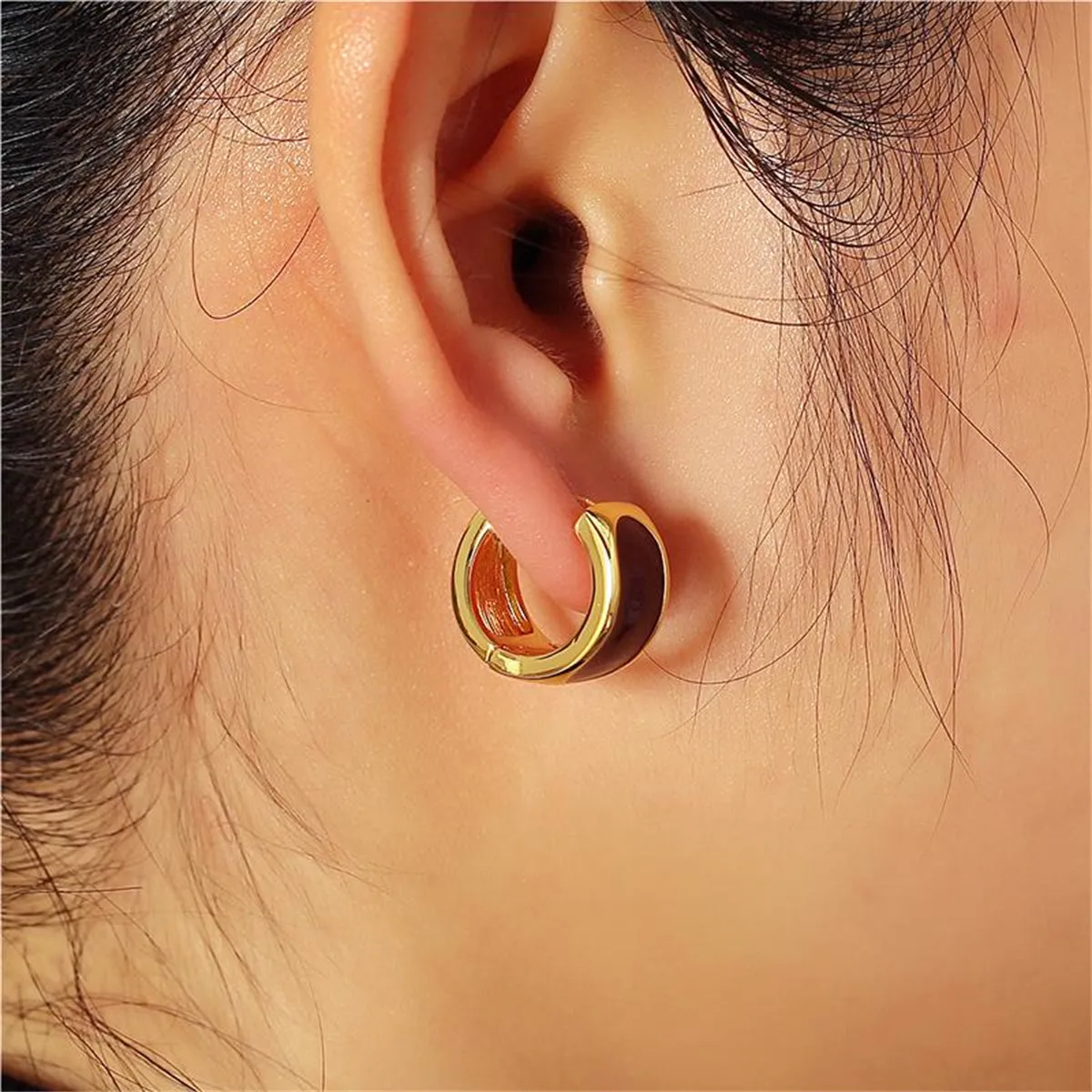 Red Enamel & 18K Gold-Plated Huggie Earrings