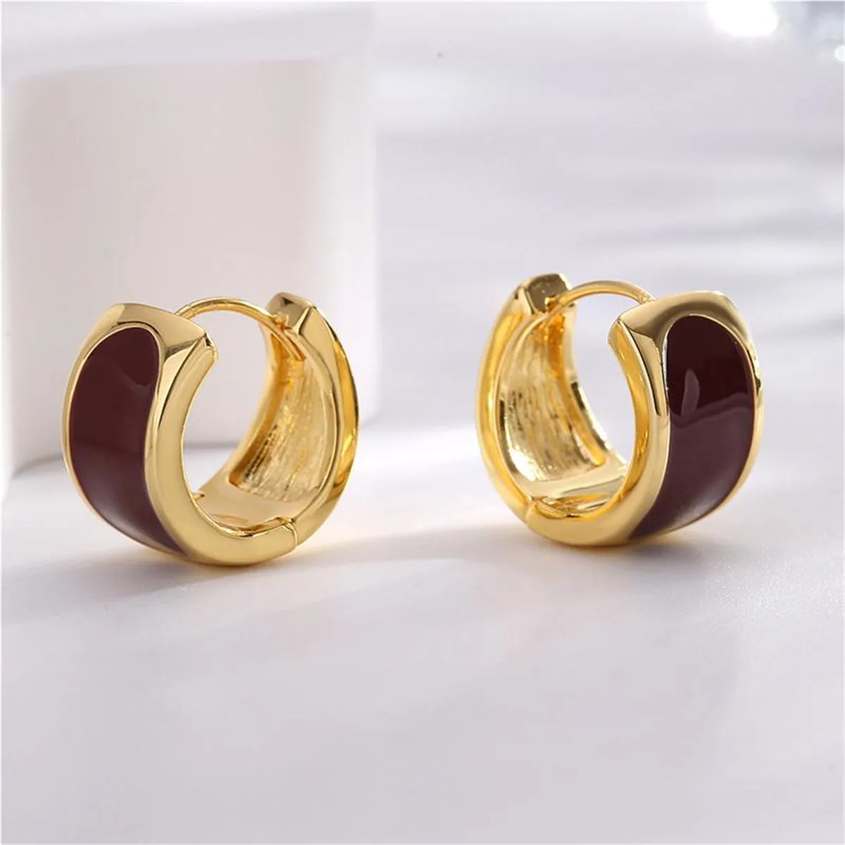 Red Enamel & 18K Gold-Plated Huggie Earrings
