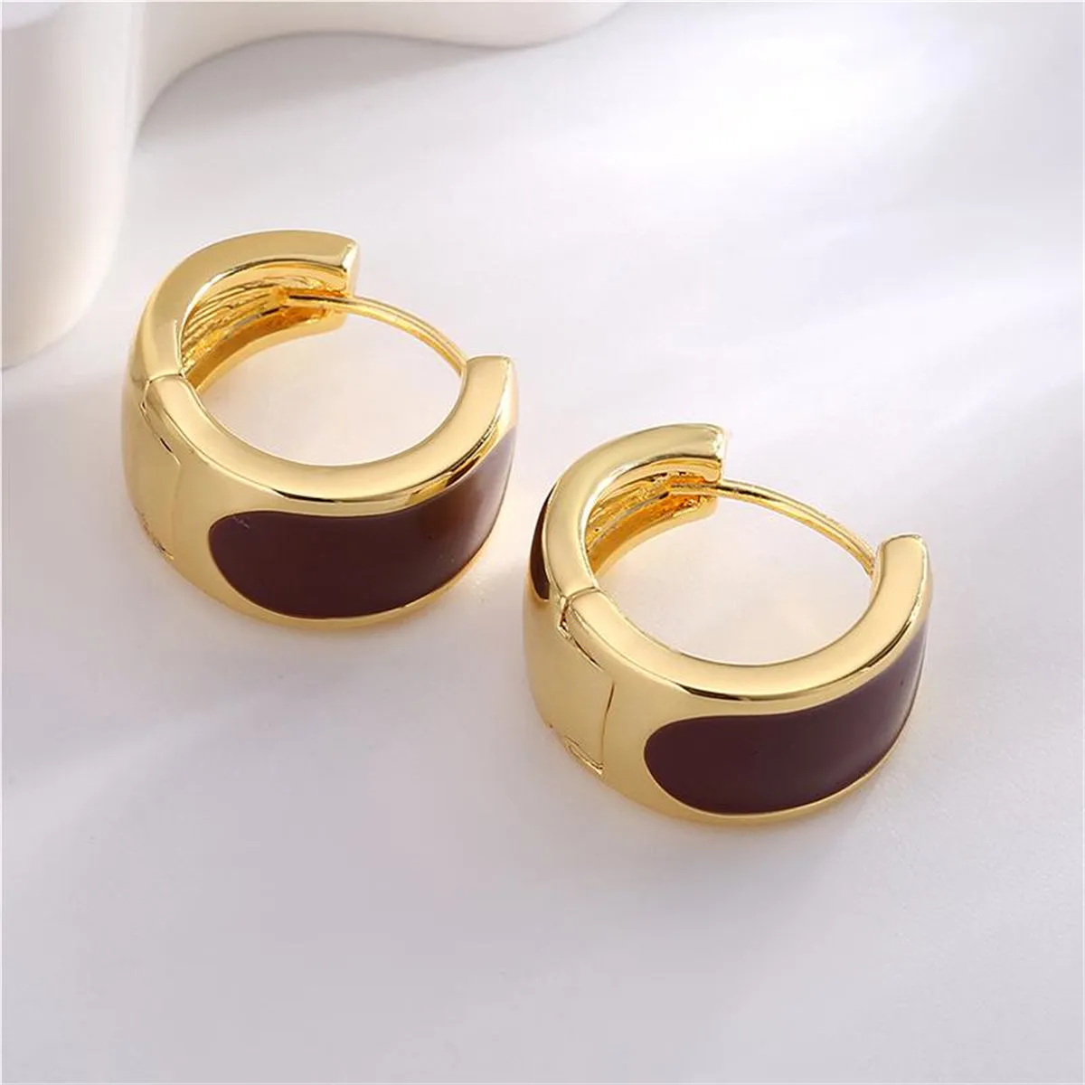 Red Enamel & 18K Gold-Plated Huggie Earrings