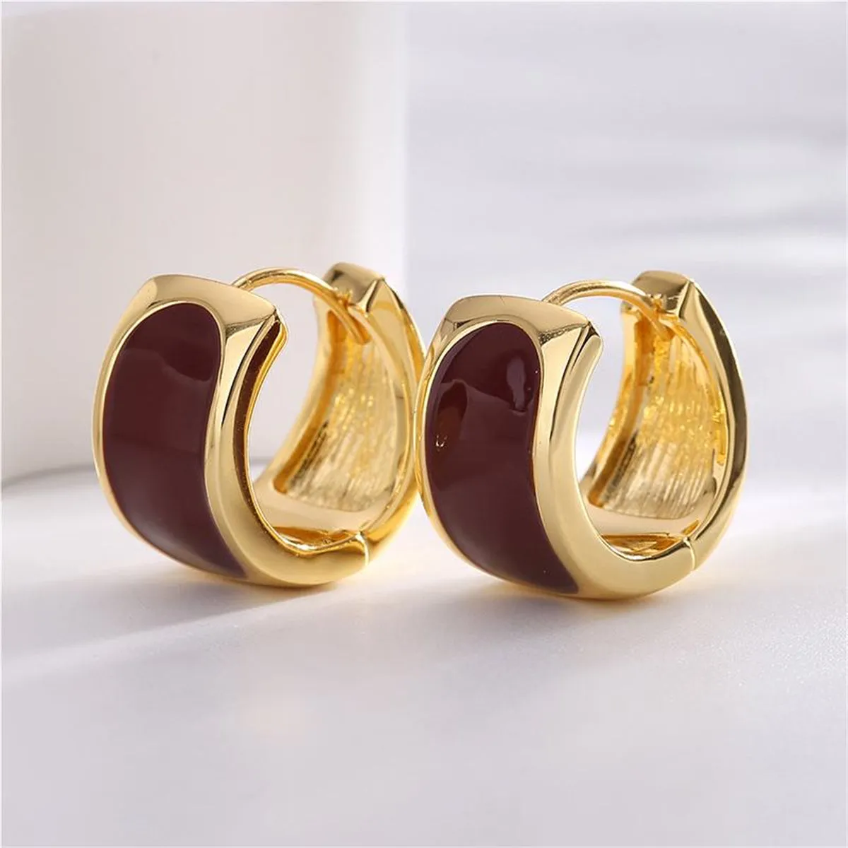 Red Enamel & 18K Gold-Plated Huggie Earrings