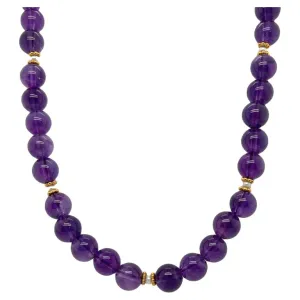Round Amethyst Beaded Necklace 18k/14k Yellow Gold, Seed Pearls
