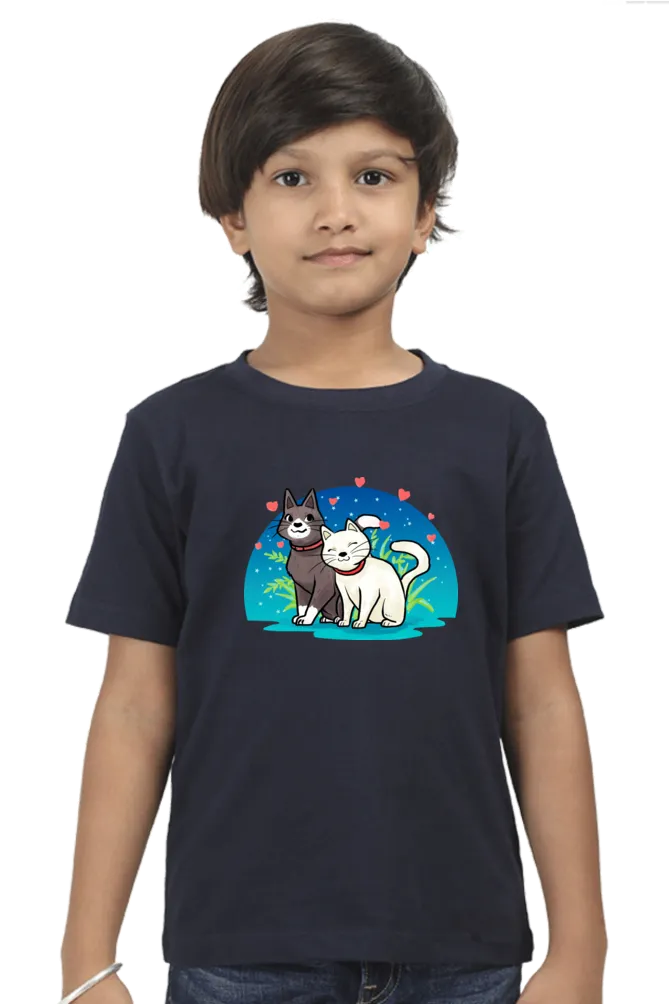 Round Neck T-Shirt (Boys) - Pawsitively Adorable Cats (10 Colours)
