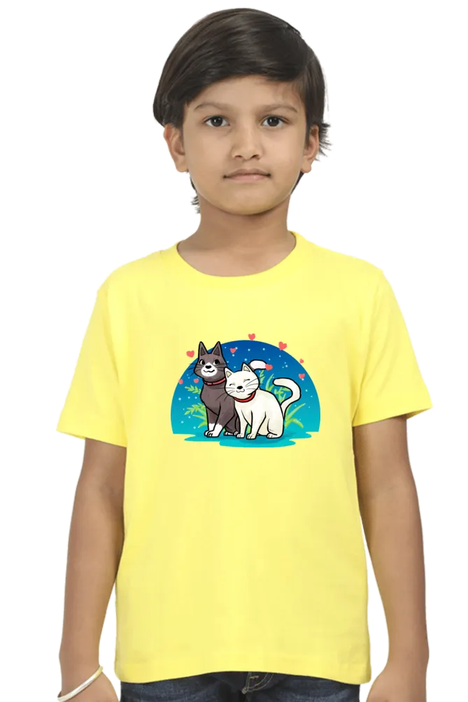 Round Neck T-Shirt (Boys) - Pawsitively Adorable Cats (10 Colours)