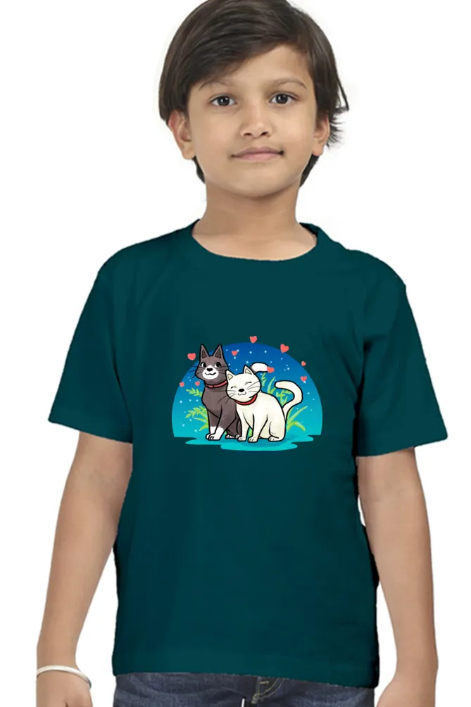 Round Neck T-Shirt (Boys) - Pawsitively Adorable Cats (10 Colours)