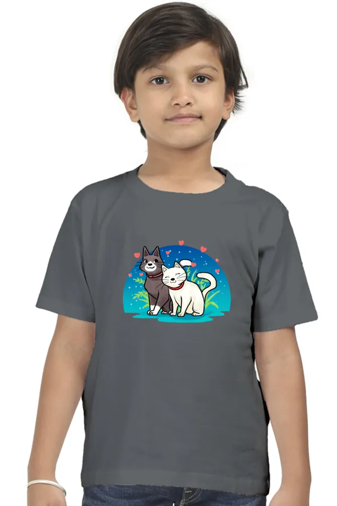 Round Neck T-Shirt (Boys) - Pawsitively Adorable Cats (10 Colours)