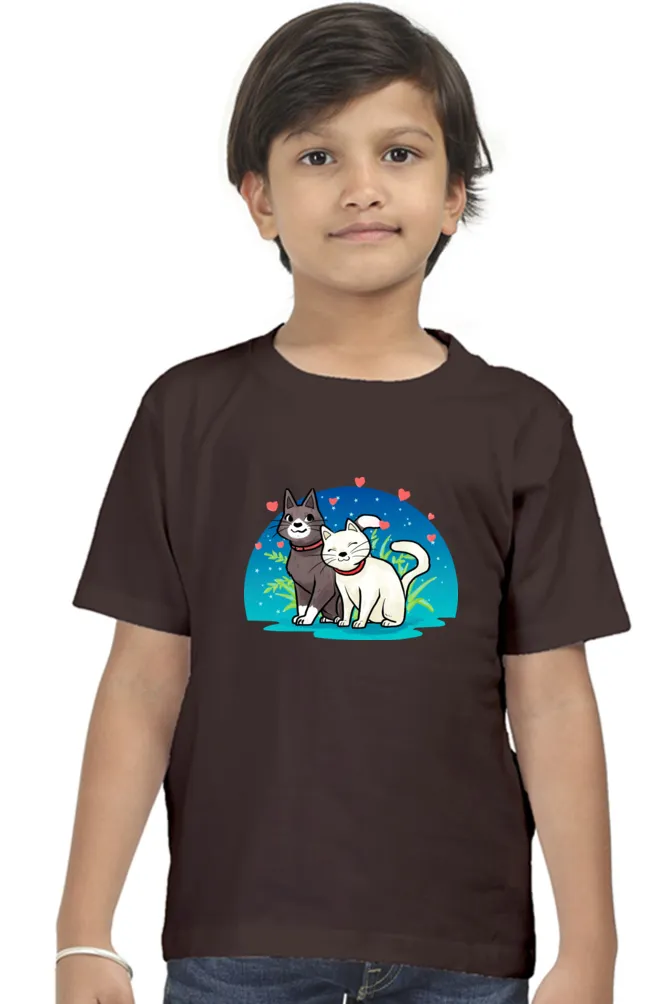 Round Neck T-Shirt (Boys) - Pawsitively Adorable Cats (10 Colours)